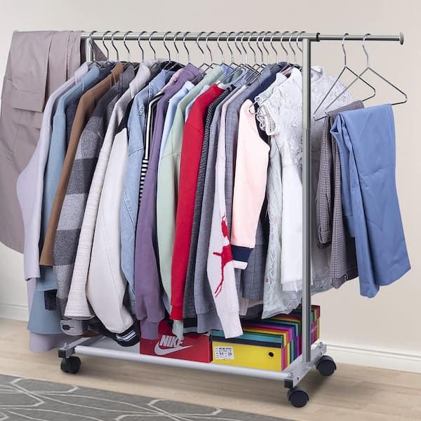 Silver Metal Garment Clothes Rack With Shelve 48 In. W X 40 In. H Azrack 27  – The Home Depot For Silver Metal Wardrobes (Photo 13 of 15)