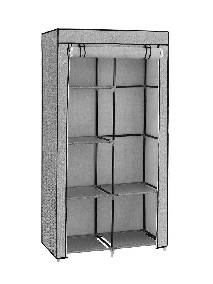 Songmics Portable Closet, Clothes Storage Organizer With 6 Shelves, 1  Clothes Hanging Rail, Non Woven Fabric Closet, Metal Frame, Herringbone  Pattern, 17.7 X 34.6 X  (View 5 of 15)