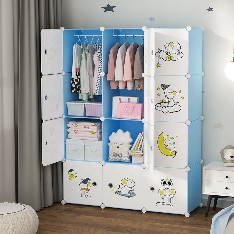 Source Children Modern Bedroom Wardrobes Baby Clothes Storage Cabinet Blue  With White Door Portable Kid Plastic Wardrobe On M (View 8 of 15)