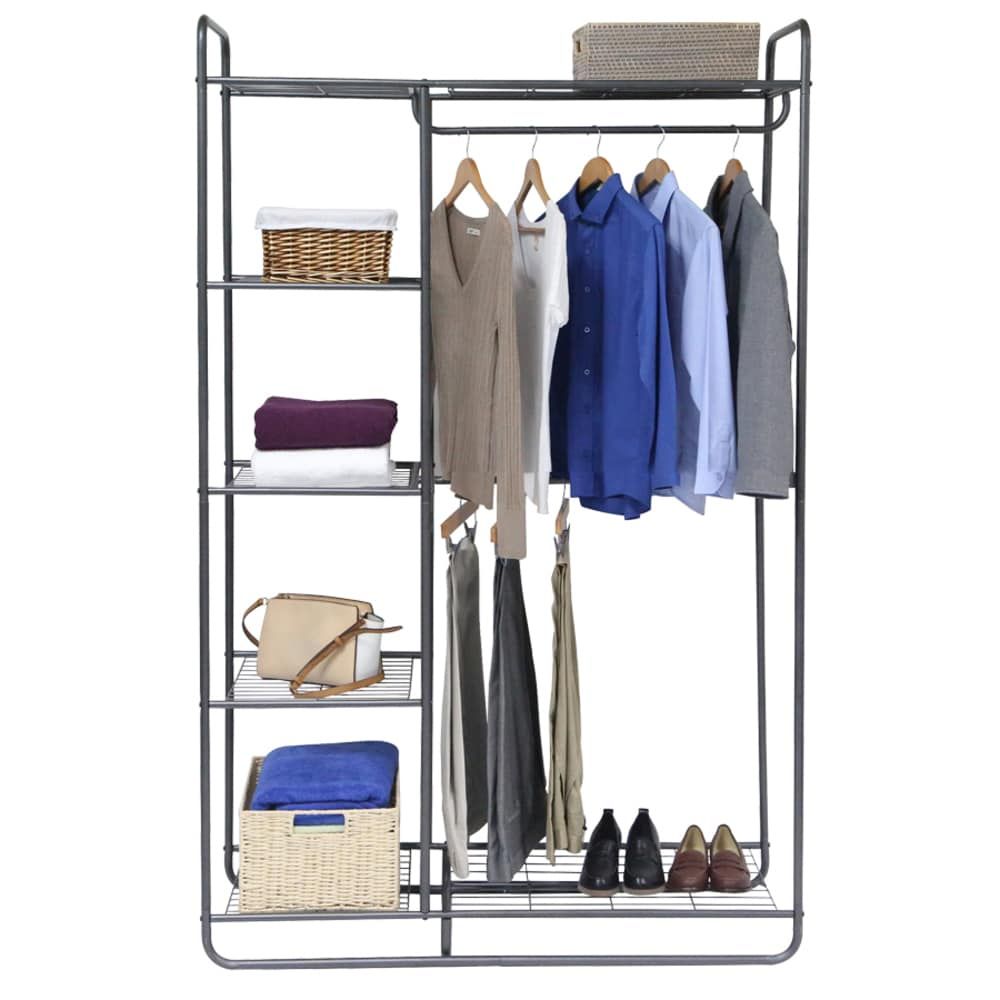 Style Selections Wardrobe Gray Steel Portable Closet In The Clothing Racks  & Portable Closets Department At Lowes Regarding Wardrobes With Shelf Portable Closet (View 8 of 15)