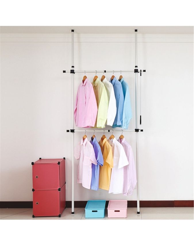 Telescopic Wardrobe Organiser Double Hanging Rail | Scott's Of Stow Throughout Double Rail Single Wardrobes (View 9 of 15)