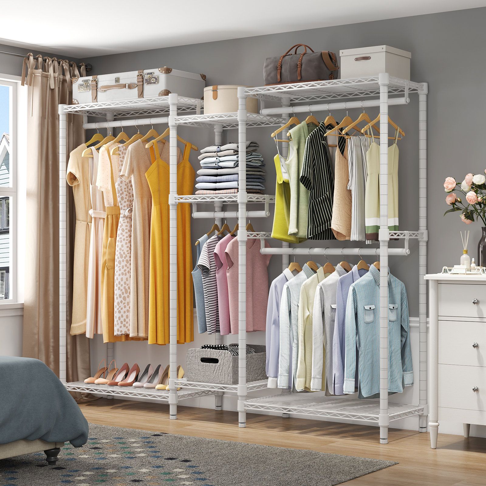 The Twillery Co.® Rosas 74.4'' Metal Clothes Rack & Reviews | Wayfair For Wire Garment Rack Wardrobes (Photo 2 of 15)