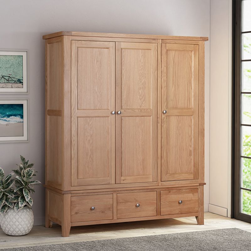 This Light Oak 3 Door Wardrobe Is Part Of Our Harwick Oak Rnage Of Furniture Throughout Wardrobes With 3 Drawers (Photo 1 of 15)