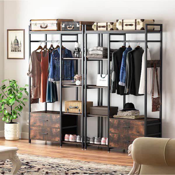 Tribesigns Way To Origin 47.2 In. W Freestanding Clothes Garment Rack With  Shelves And 2 Drawers, 5 Tier Rustic Brown Closet Organizer Wardrobe  Hd Ggf1546 – The Home Depot Intended For 5 Tiers Wardrobes (Photo 10 of 15)