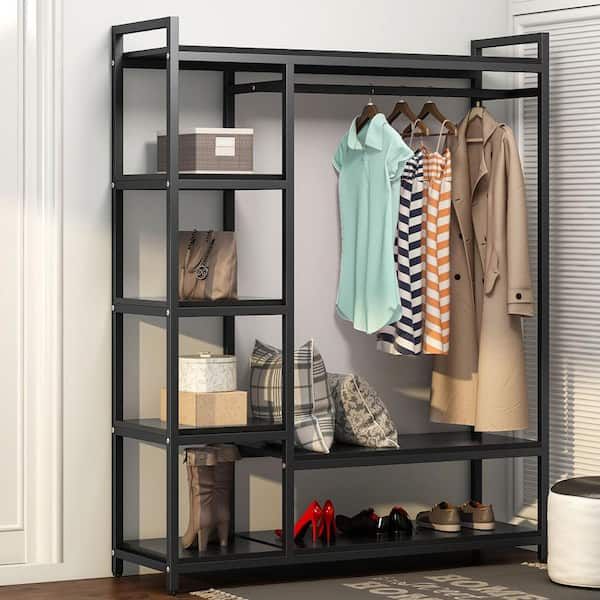 Tribesigns Way To Origin Donald Black Armoire With 6 Storage Shelves (70.9  X 47.3 X 15.7 In.) Hd F1057 – The Home Depot Within Heavy Duty Wardrobes (Photo 10 of 15)