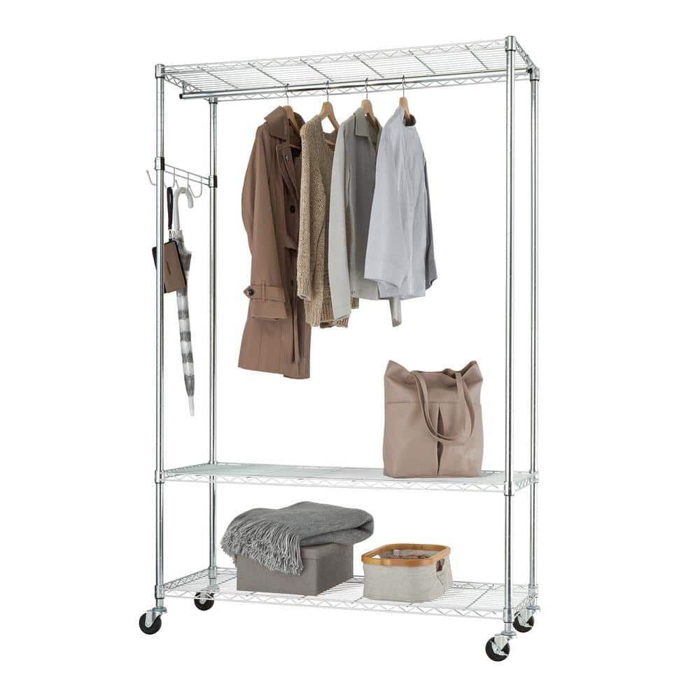 Trinity Chrome Steel Clothes Rack 48 In. W X 75.5 In. H Tbfz 2707 – The  Home Depot In Chrome Garment Wardrobes (Photo 7 of 15)