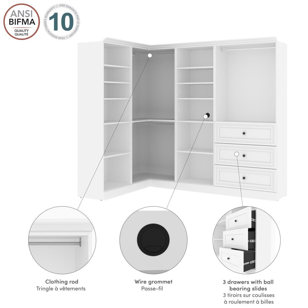 Versatile 97w Walk In Closet Organizer | Bestar Intended For Wardrobes With 3 Shelving Towers (View 15 of 15)