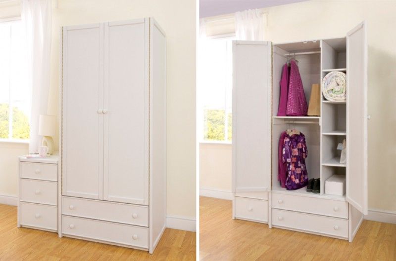 White Double Combi Wardrobe | Kids Bedroom Furniture | Childrens Bed  Centres | Childrens Bed Centres For Tall Double Hanging Rail Wardrobes (Photo 4 of 15)