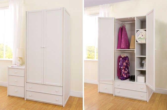White Double Combi Wardrobe | Kids Bedroom Furniture | Childrens Bed  Centres | Childrens Bed Centres Intended For Double Rail Childrens Wardrobes (View 2 of 15)