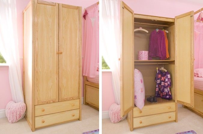 Wooden Double Combi Wardrobe | Childrens Bed Centres Regarding Double Rail Childrens Wardrobes (View 3 of 15)