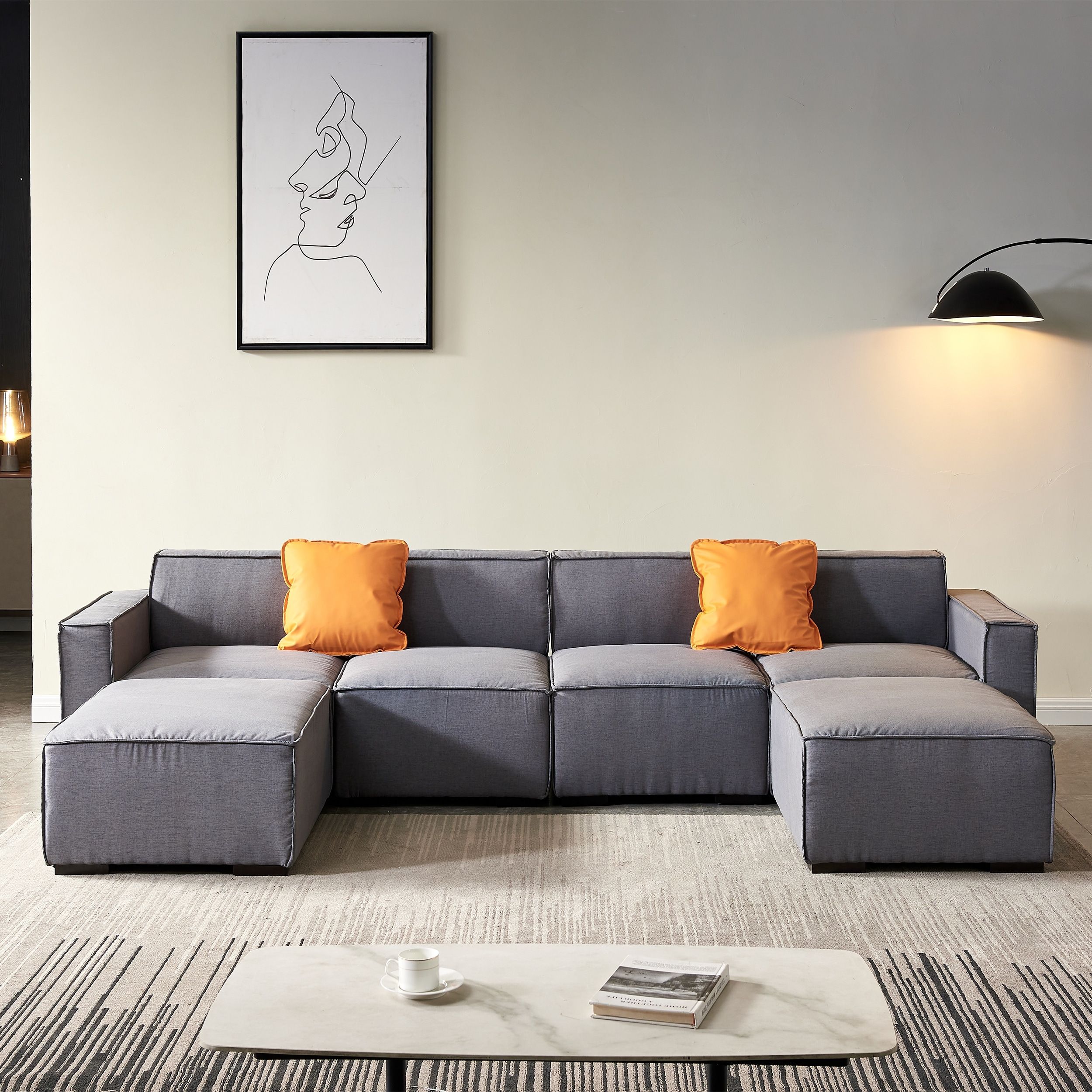 131" U Shape Sectional Sofa For Living Room, Modern Convertible Modular Sectional  Couch With Reversible Chaise & 2 Pillows – On Sale – Bed Bath & Beyond –  36752933 With Regard To Modern U Shape Sectional Sofas In Gray (View 8 of 15)