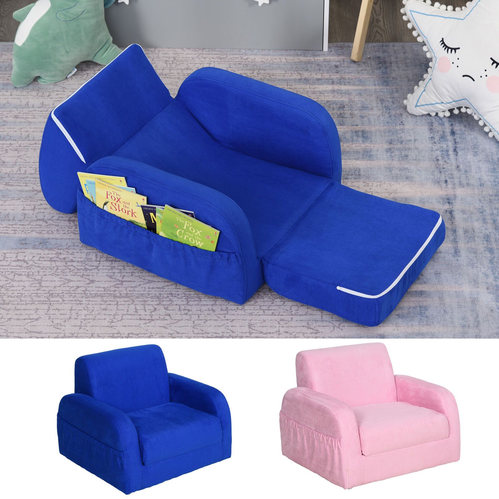 2 In 1 Kids Armchair Sofa Bed Fold Out Padded Toddler Furniture For 3 4  Years | Ebay For Children's Sofa Beds (Photo 1 of 15)