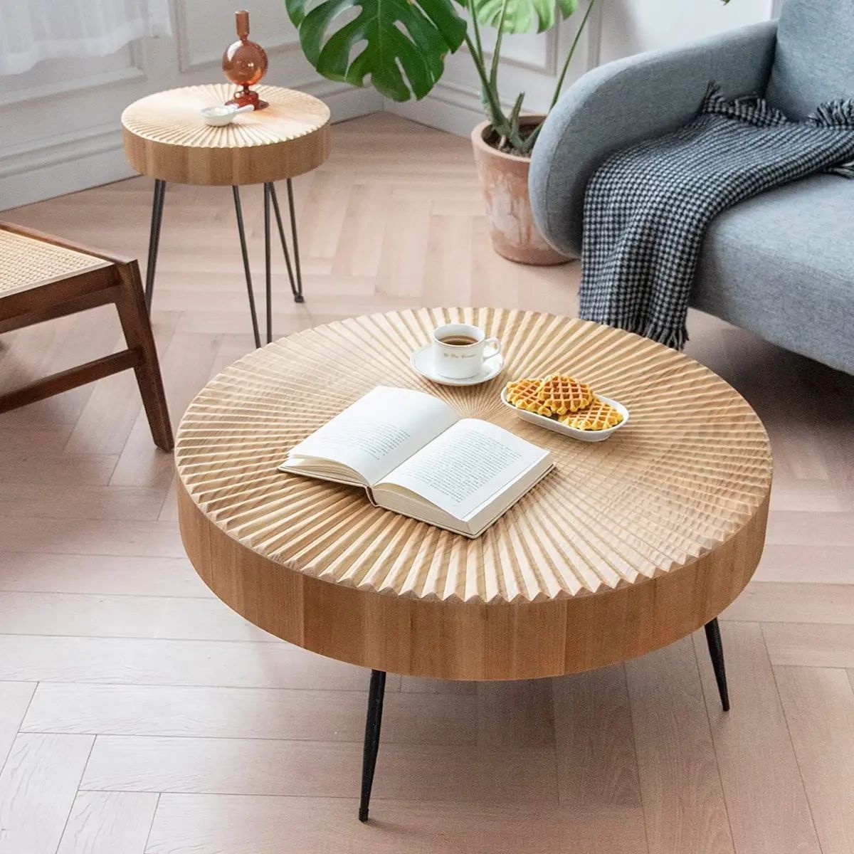 2 Piece Modern Farmhouse Living Room Coffee Table Set, Nesting Table Round  With | Ebay Within Modern Farmhouse Coffee Table Sets (View 2 of 15)