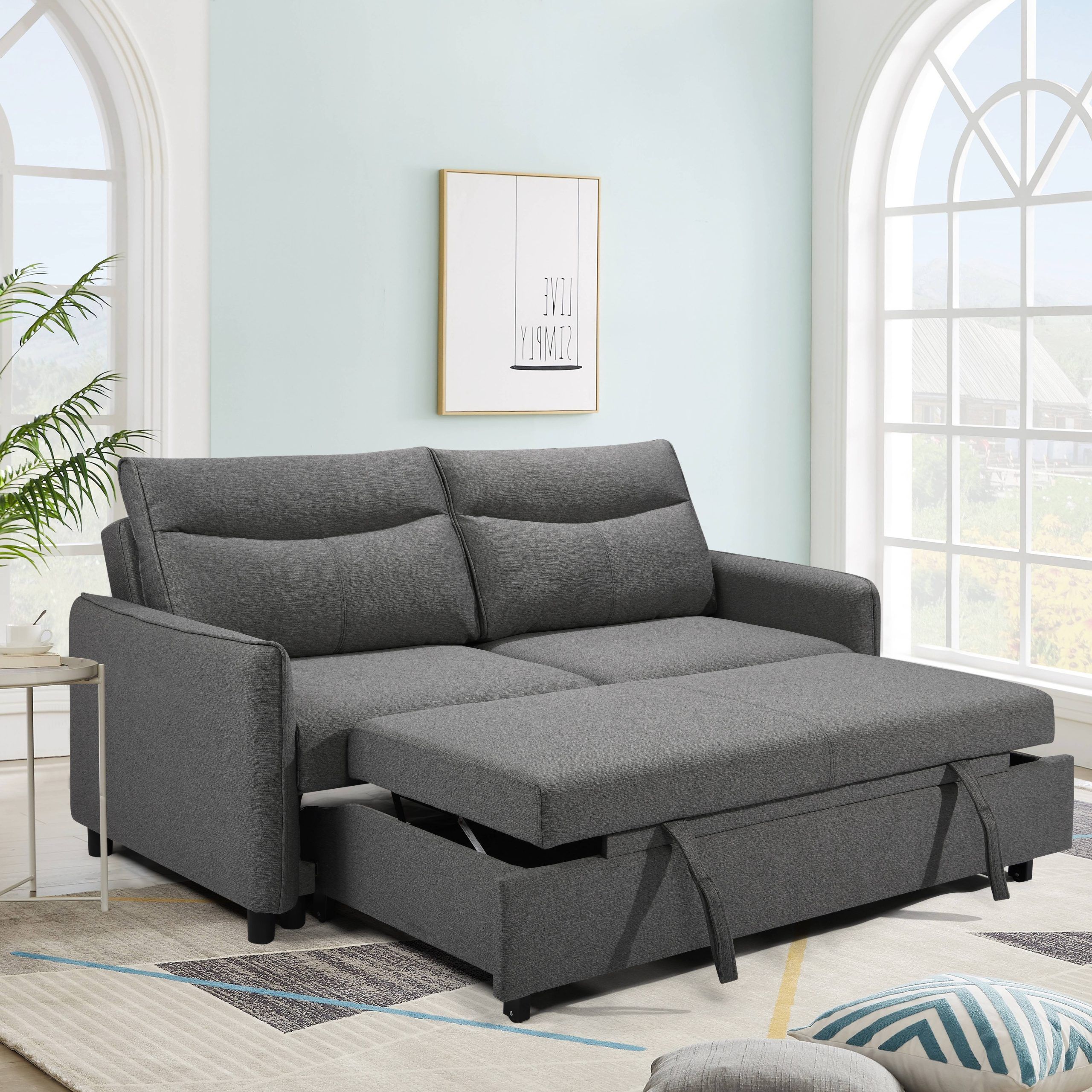 3 In 1 Convertible Sleeper Sofa Bed, Modern Velvet Loveseat Futon Sofa Couch  With Pullout Bed, Small Love Seat Lounge Sofa With Reclining Backrest,toss  Pillows, Pockets, Furniture For Living Room,gray – Walmart Pertaining To 3 In 1 Gray Pull Out Sleeper Sofas (Photo 8 of 15)