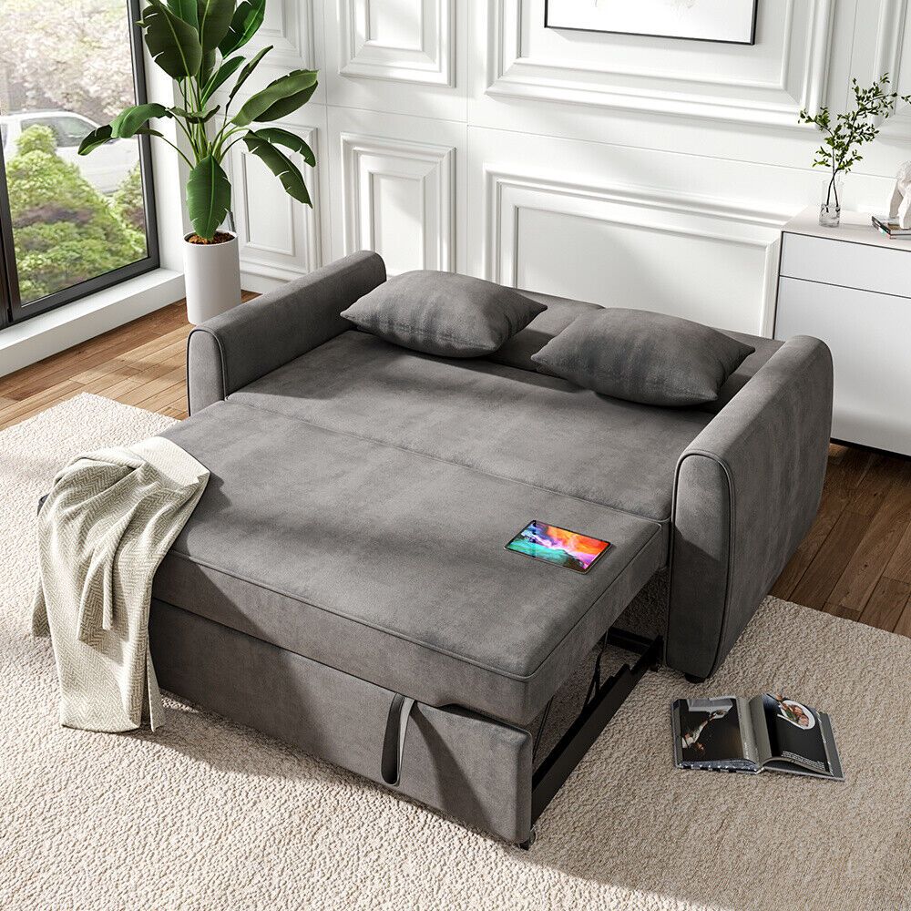 3 In 1 Grey Linen Convertible Sofa Bed Chaise Lounger Pull Out Sleeper Sofa  Bed | Ebay Pertaining To 3 In 1 Gray Pull Out Sleeper Sofas (Photo 10 of 15)