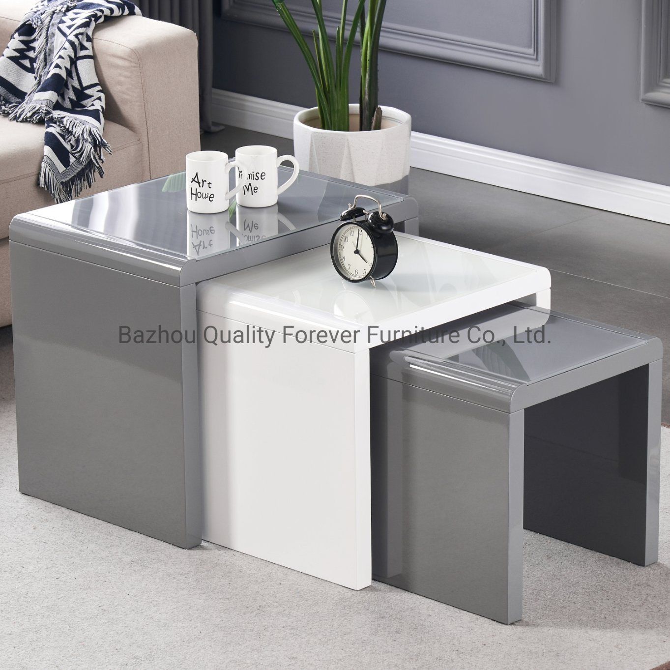 3 Nesting Mdf With Grey And White High Gloss Coffee Tables For Living Room  Furniture – China Mdf Coffee Table, Nesting Coffee Table | Made In China Pertaining To Coffee Tables Of 3 Nesting Tables (View 10 of 15)