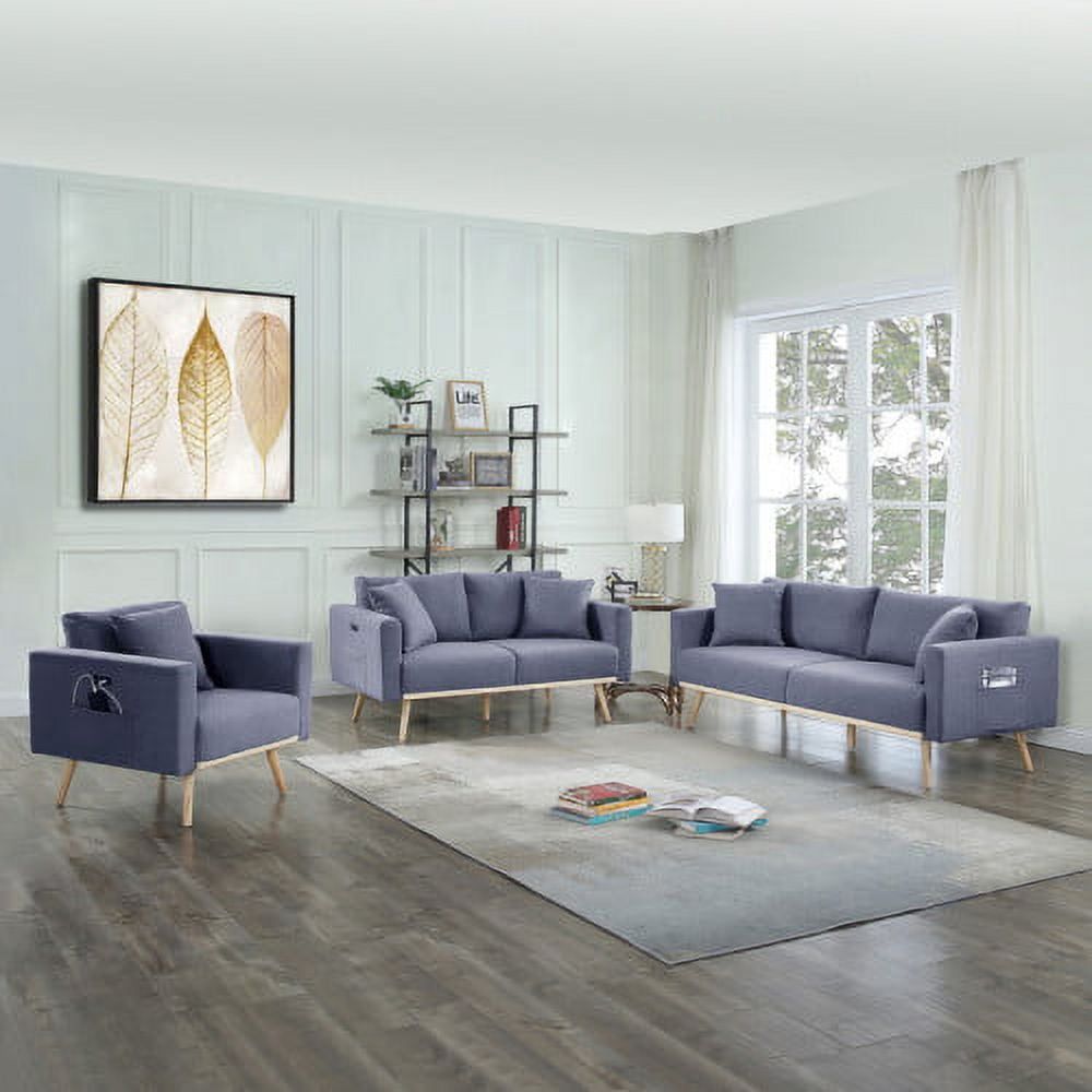 3 Piece Living Room Set, Mid Century Modern Sofas Accent Sofa 2 Usb  Charging Ports, Fabric Sofa For Home Living Room Bedroom, Home Furniture,  Include 3 Seater Couch, Loveseat And Single Chair, Gray – In Mid Century Modern Sofas (Photo 9 of 15)