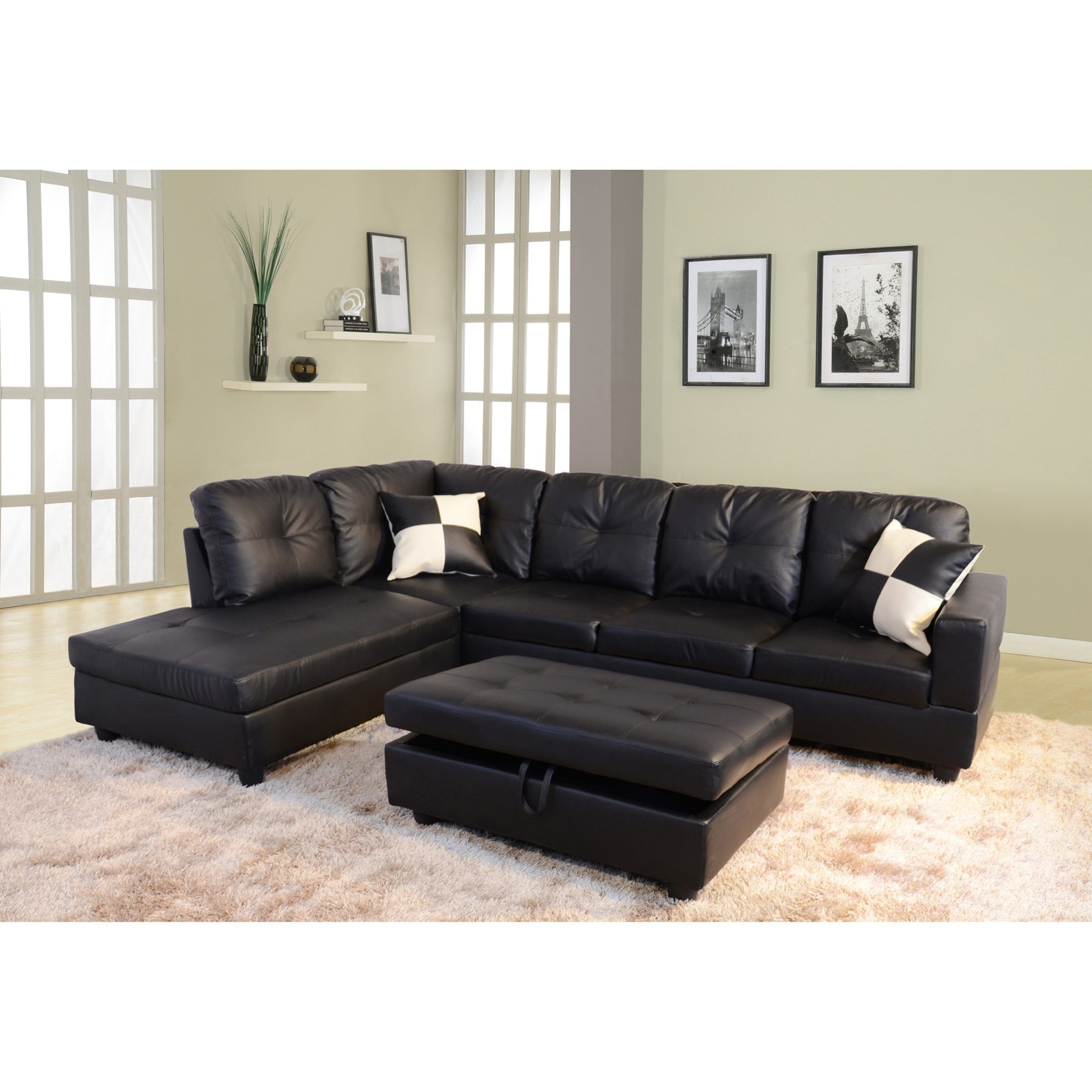 3 Pieces Sectional Sofa Set,left Facing Black(091a) – On Sale – Bed Bath &  Beyond – 33560697 Inside 3 Piece Leather Sectional Sofa Sets (View 11 of 15)