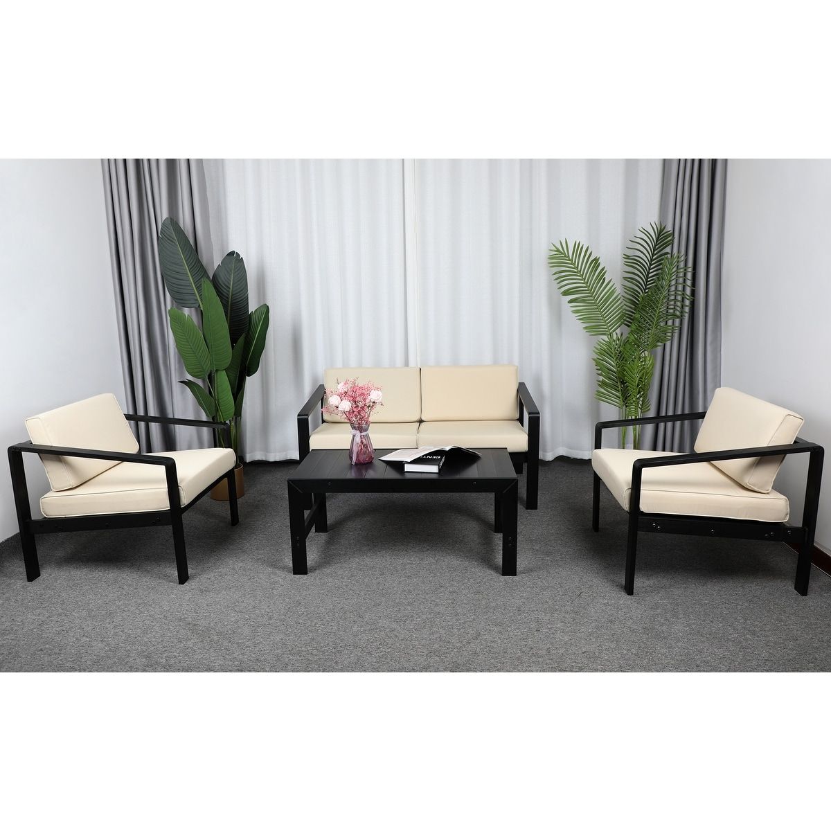 4 Piece Outdoor Furniture Set With Outdoor Waterproof Coffee Table – Bed  Bath & Beyond – 36334869 Pertaining To Waterproof Coffee Tables (View 11 of 15)
