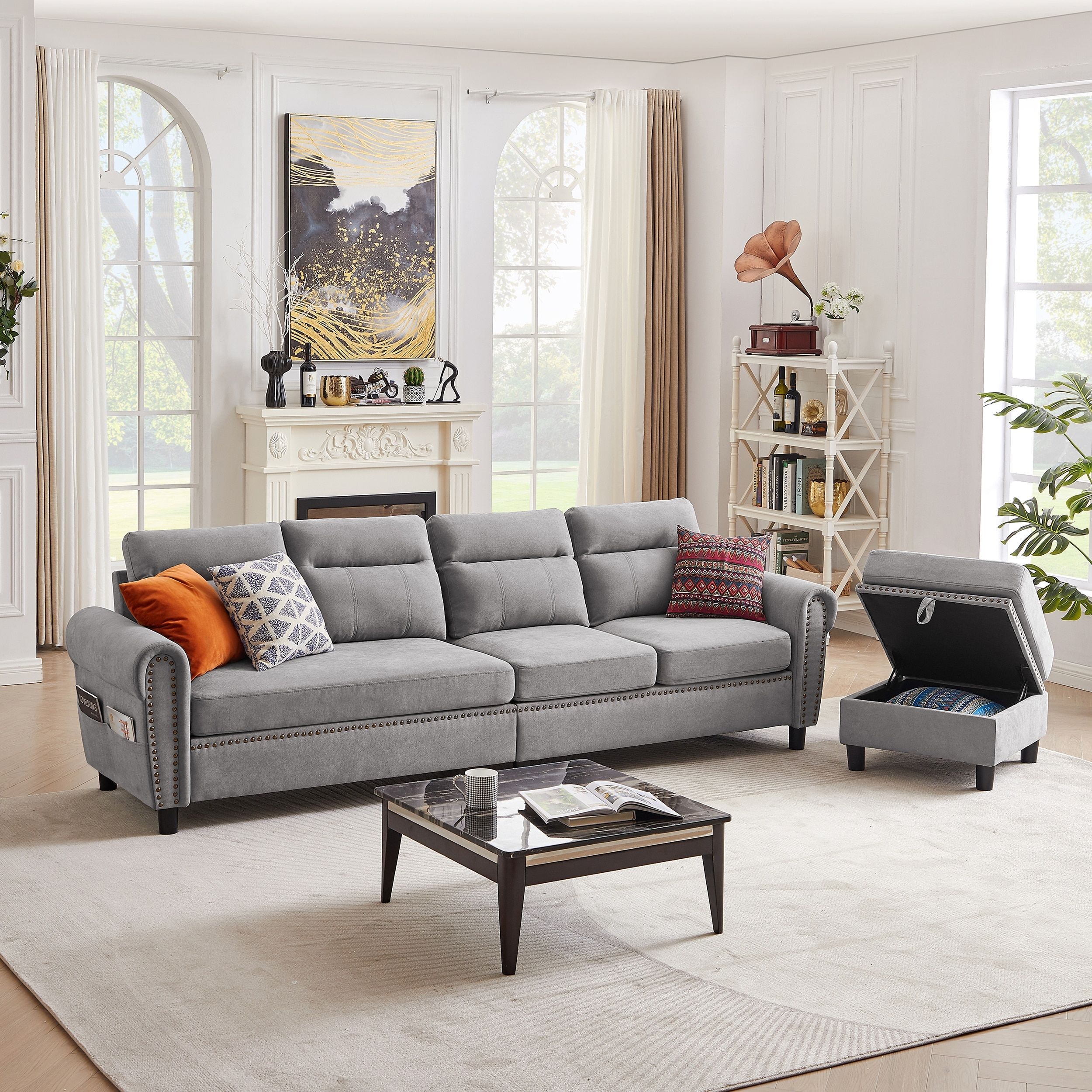 4 Seater L Shaped Reversible Sectional Sofa With Storage Ottoman – Bed Bath  & Beyond – 37992798 Throughout Reversible Sectional Sofas (View 5 of 15)