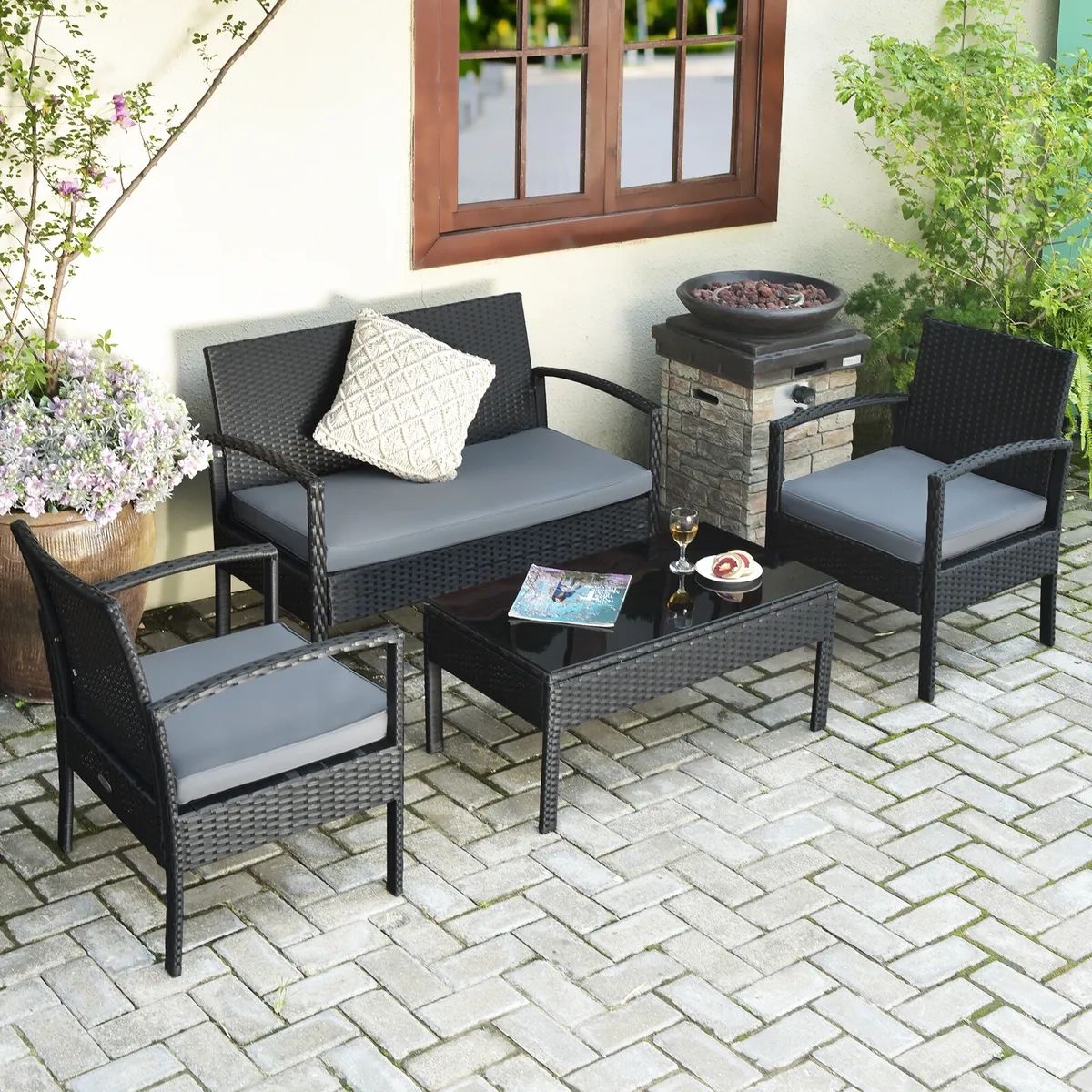 4pcs Outdoor Patio Rattan Furniture Set Cushioned Sofa Coffee Table Chair  Deck | Ebay In 4pcs Rattan Patio Coffee Tables (View 3 of 15)
