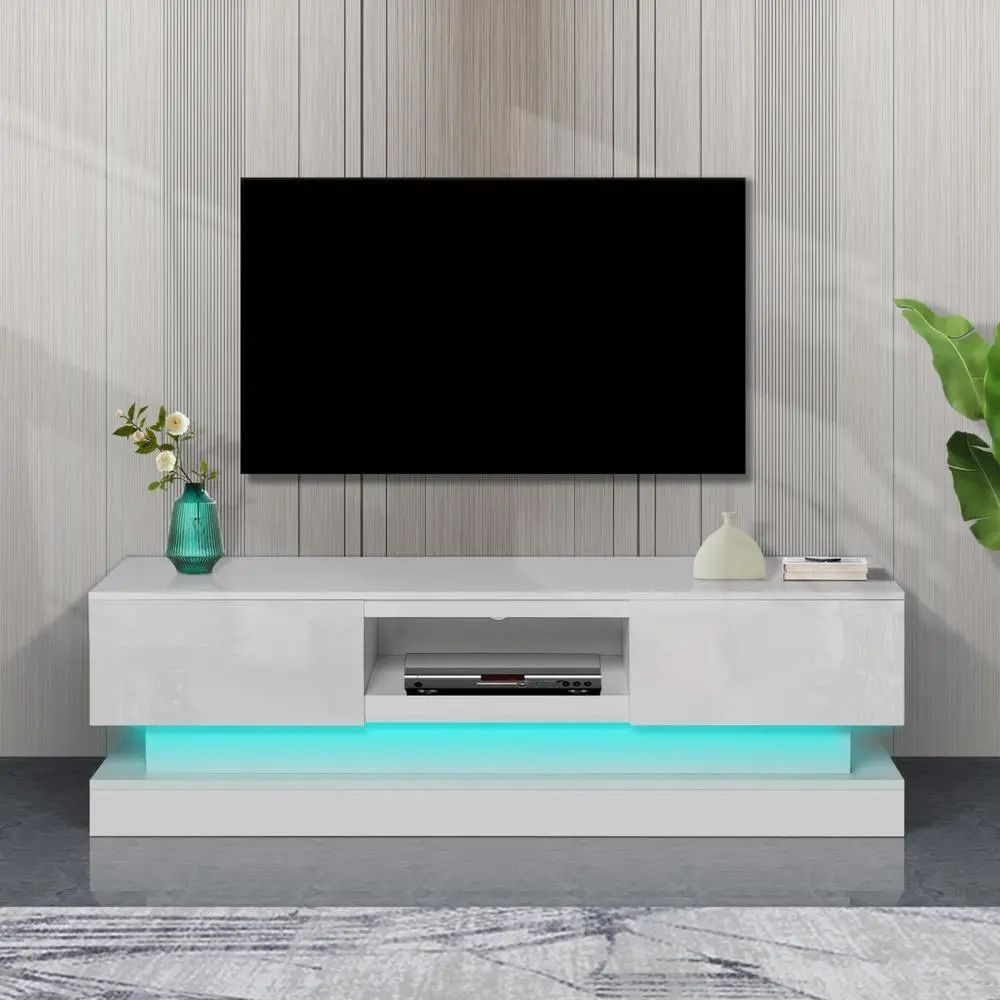 51.18inch Tv Stand With Led Lights High Glossy Front Tv Cabinet For Living  Room | Ebay Within Tv Stands With Lights (Photo 3 of 15)