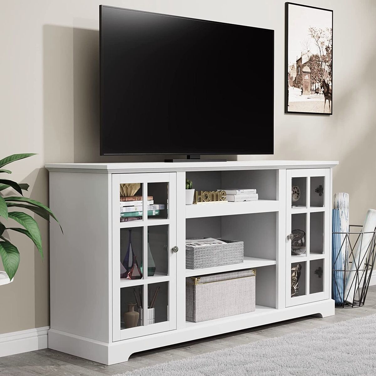 58" Tv Stand Cabinet For Tv's Up To 65" Entertainment Center W/storage  Shelves | Ebay Intended For Entertainment Center With Storage Cabinet (Photo 3 of 15)
