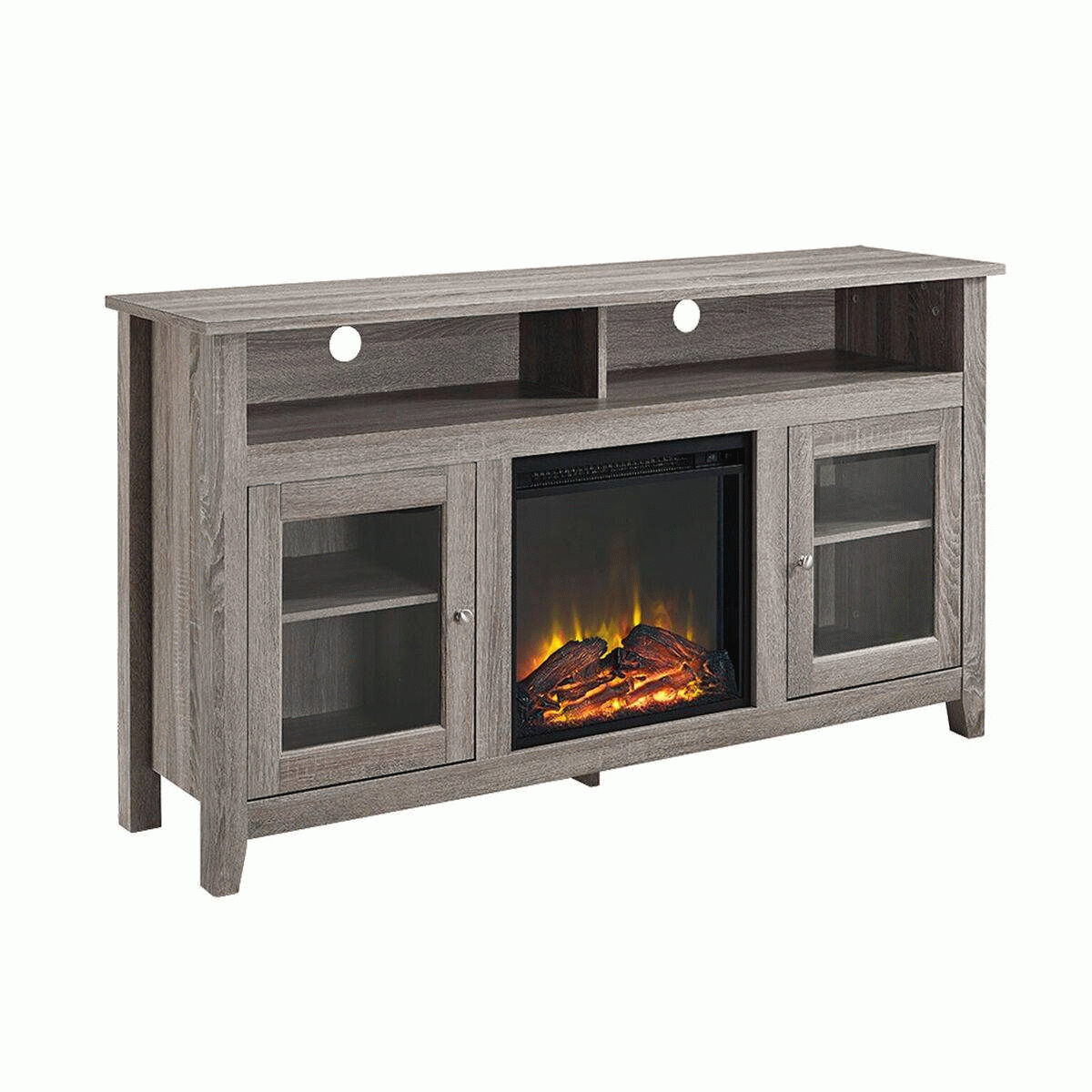 58" Wood Highboy Fireplace Tv Stand – Driftwood – Walker Edison W58fp18hbag Throughout Wood Highboy Fireplace Tv Stands (Photo 4 of 15)