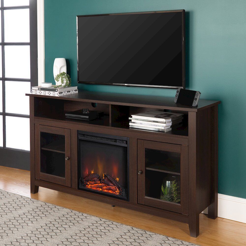 58" Wood Highboy Fireplace Tv Stand – Espresso | Ebay Regarding Wood Highboy Fireplace Tv Stands (View 15 of 15)