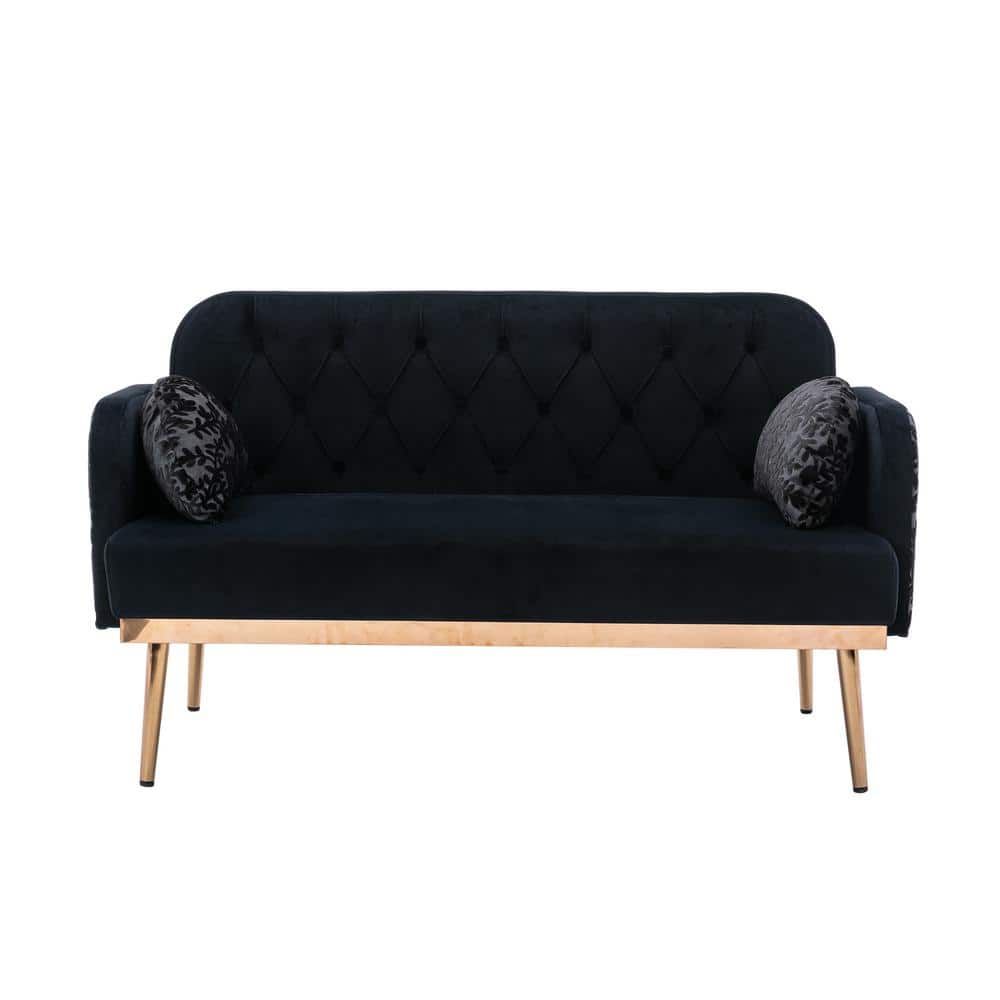 63.78 In. Wide 2 Seat Square Arm Velvet Modern Straight Sofa（black） H B Sofa  – The Home Depot Within 2 Seater Black Velvet Sofa Beds (Photo 9 of 15)