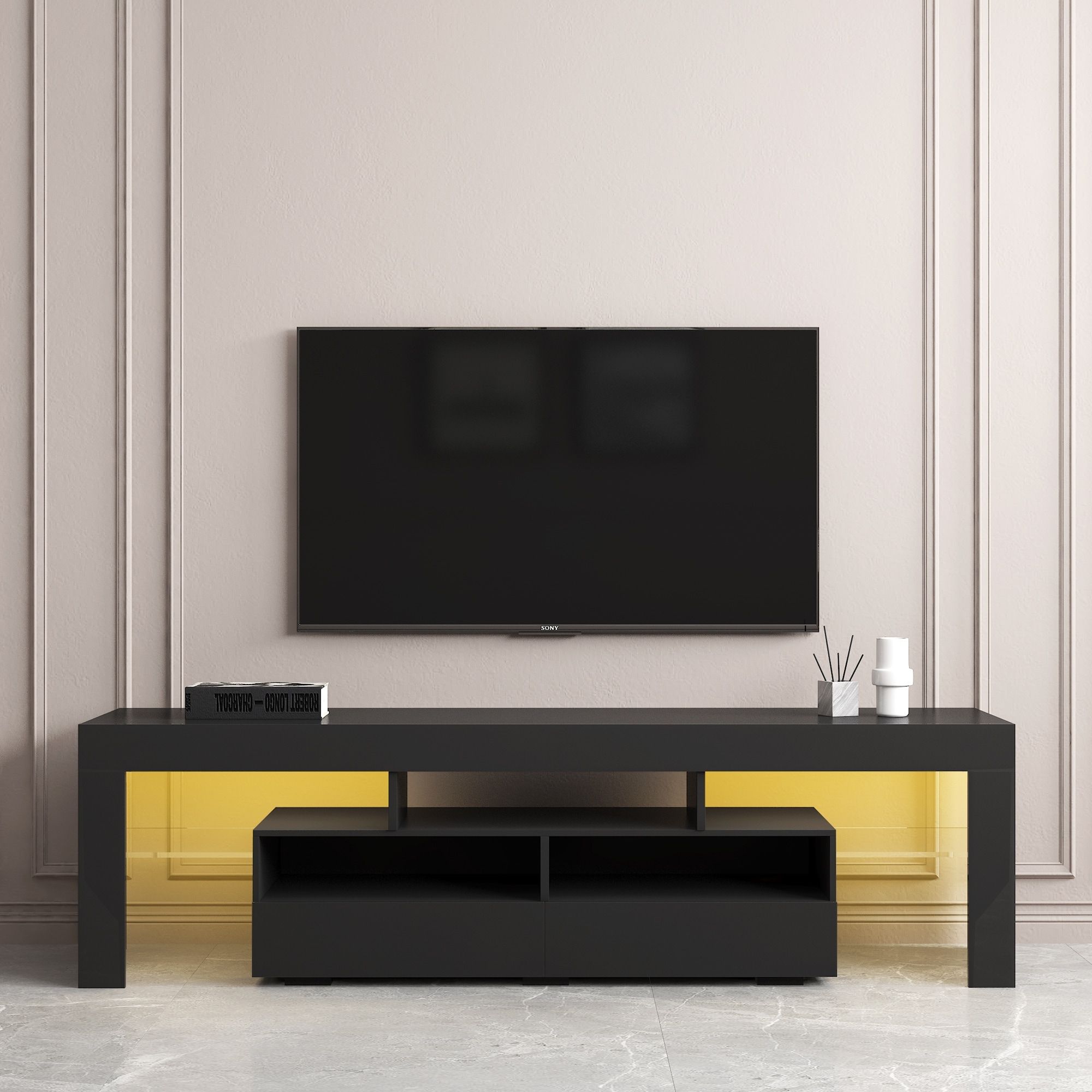 63"l Entertainment Center Cabinet Rgb Led Lights Tv Stand – Bed Bath &  Beyond – 37363398 In Rgb Entertainment Centers Black (View 10 of 15)