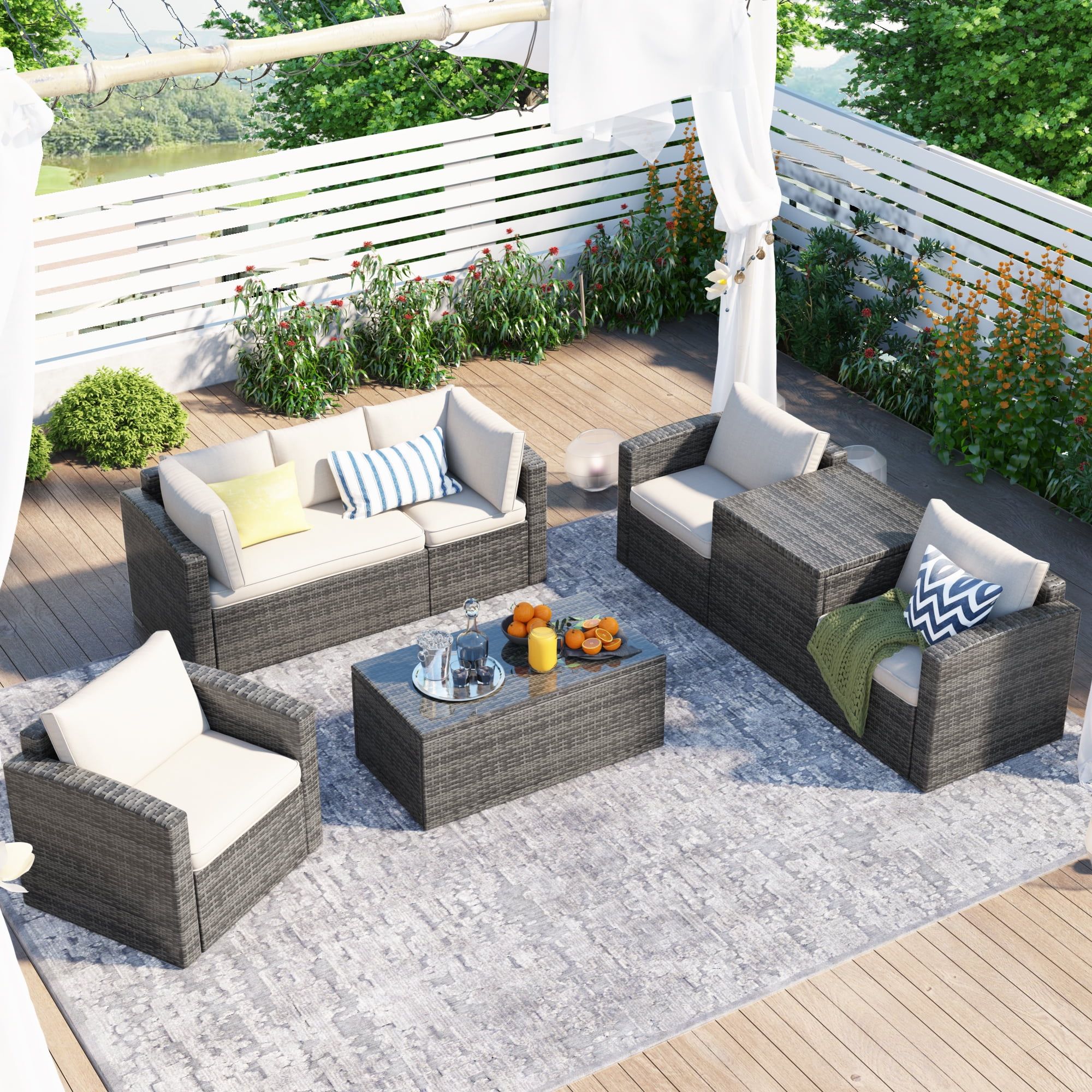 7 Piece Patio Furniture Set, Outdoor Conversation Set, All Weather Wicker  Sectional Seating Group With Cushions & Coffee Table, Modern Furniture  Couch Set For Patio Deck Garden Pool, Beige – Walmart Intended For Modern Outdoor Patio Coffee Tables (View 12 of 15)