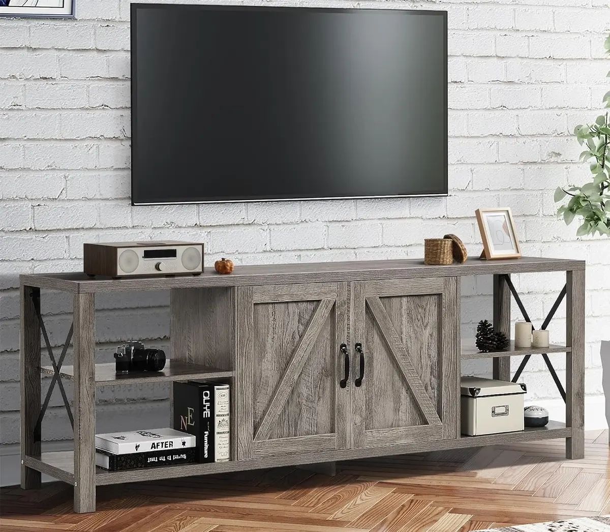 70" Farmhouse Tv Stand For 70 75 80 Inch Tv For Living Room, Industrial &  Rustic | Ebay In Farmhouse Tv Stands For 70 Inch Tv (View 11 of 15)