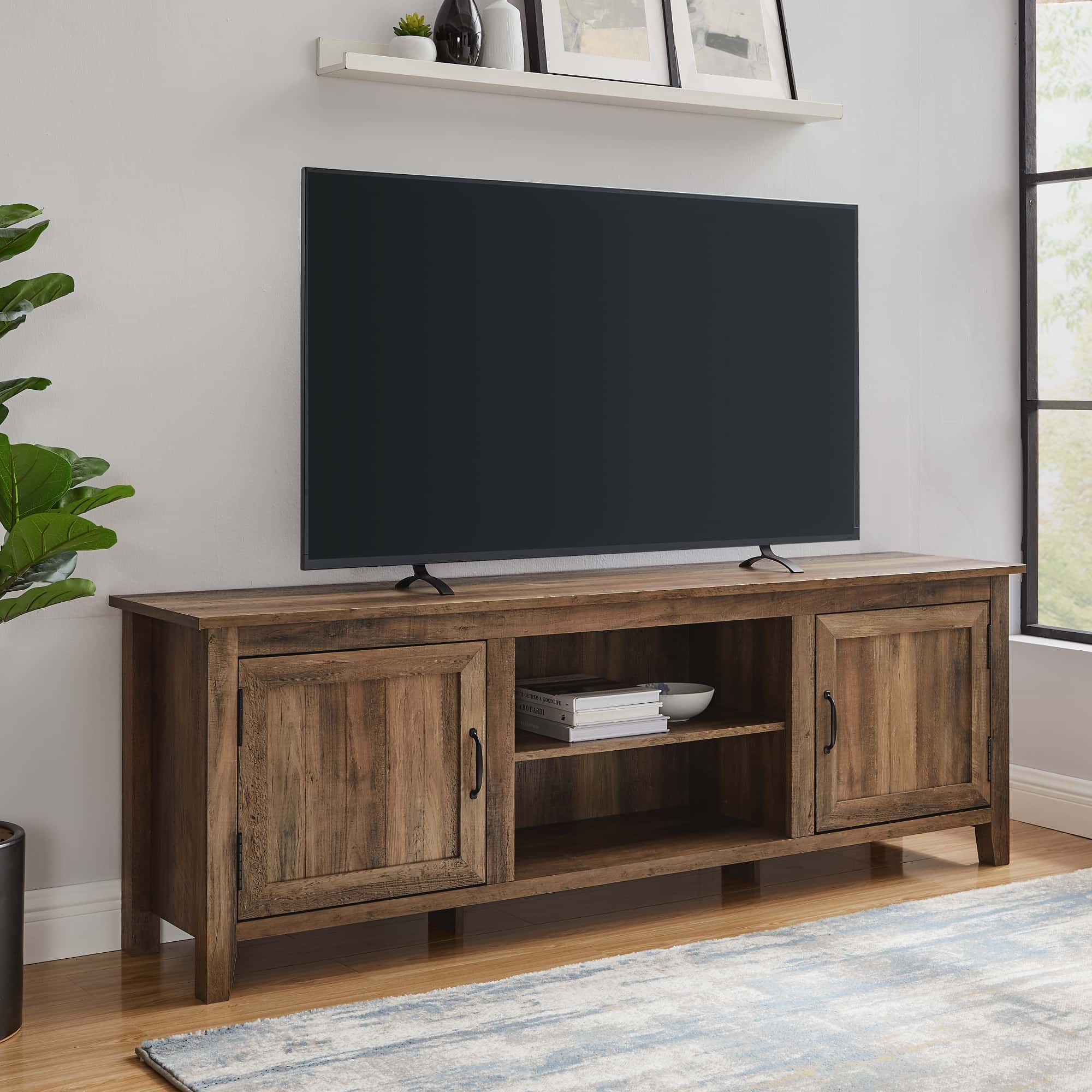 70 Inch Modern Farmhouse Wood Tv Stand – Rustic Oakwalker Edison Intended For Modern Farmhouse Rustic Tv Stands (Photo 5 of 15)