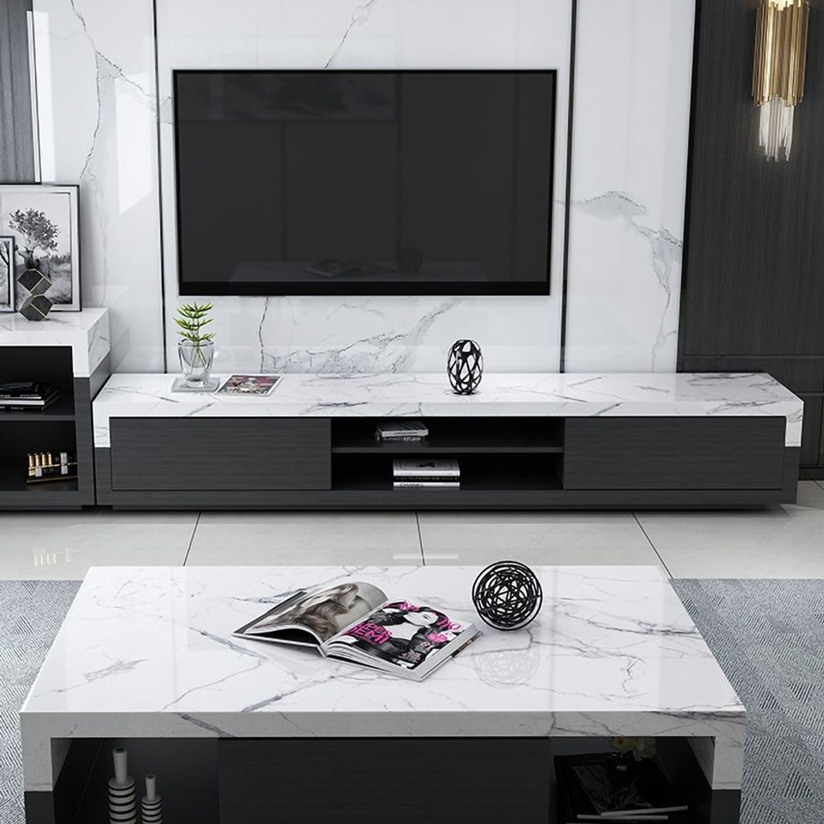 15 Photos Black Marble Tv Stands