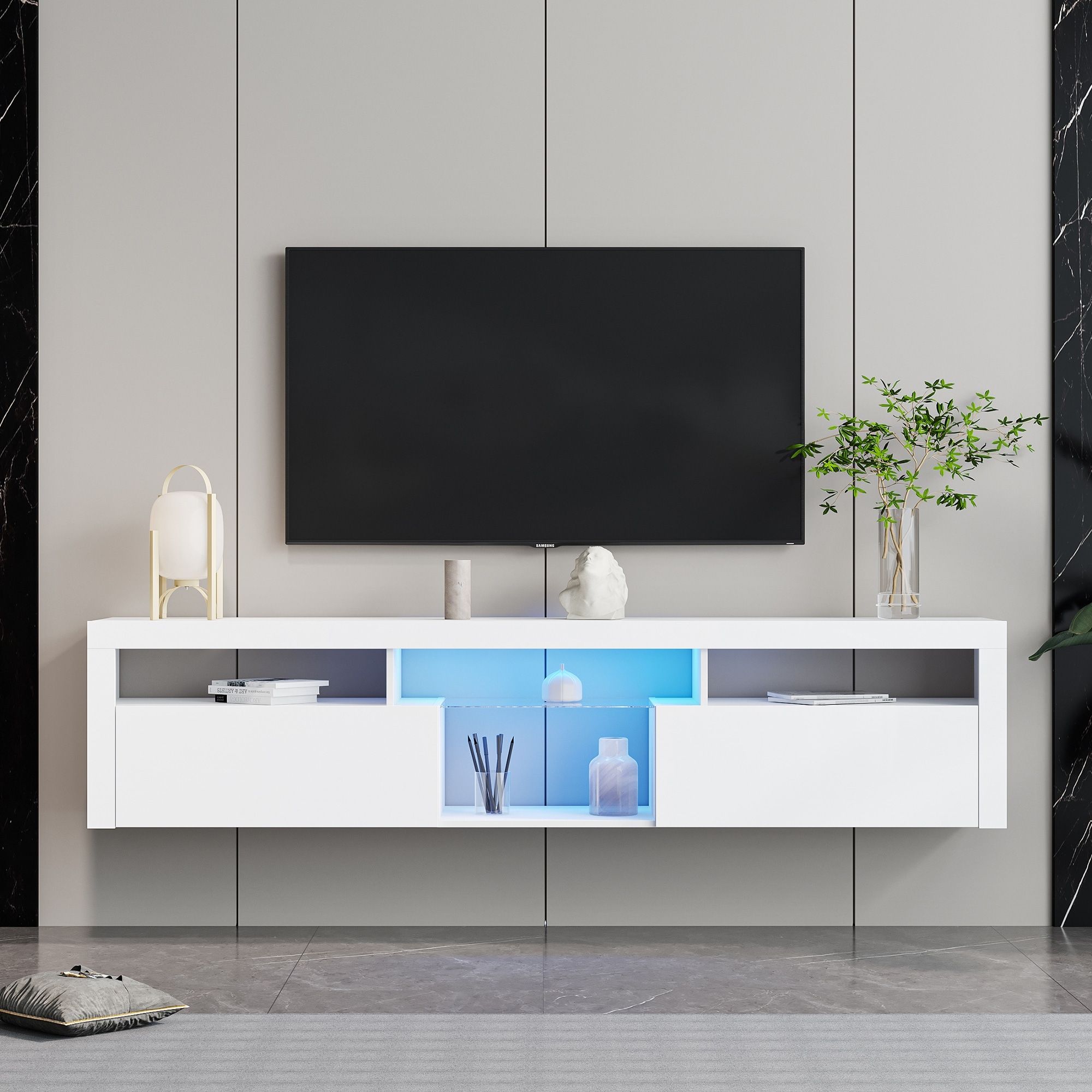 78''l Modern Floating&floor Dual Use Tv Stand Cabinet With 2 Storage  Cabinet&open Shelf For Living Room Bedroom, Max 70 Inch – Bed Bath & Beyond  – 37529760 With Regard To Dual Use Storage Cabinet Tv Stands (Photo 4 of 16)