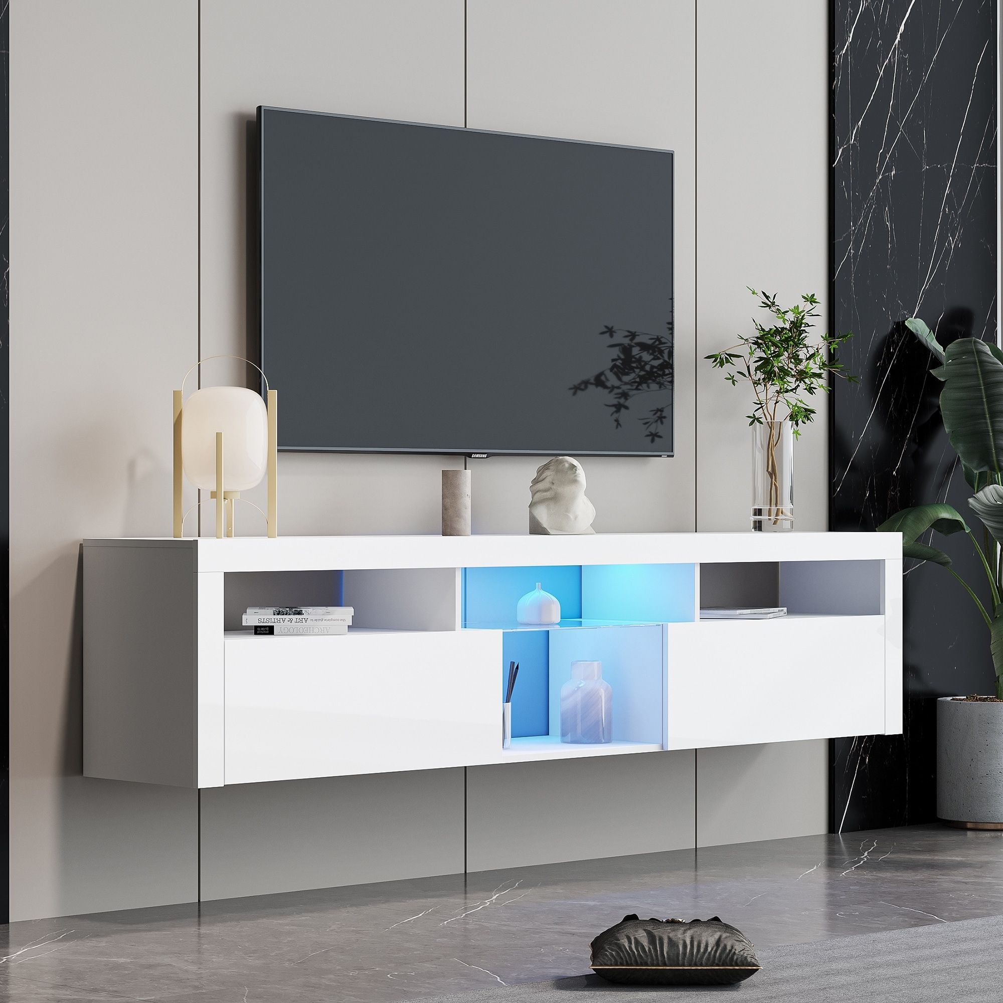 78''l Modern Floating&floor Dual Use Tv Stand Cabinet With 2 Storage  Cabinet&open Shelf For Living Room Bedroom, Max 70 Inch – Bed Bath & Beyond  – 37530741 With Dual Use Storage Cabinet Tv Stands (View 2 of 16)