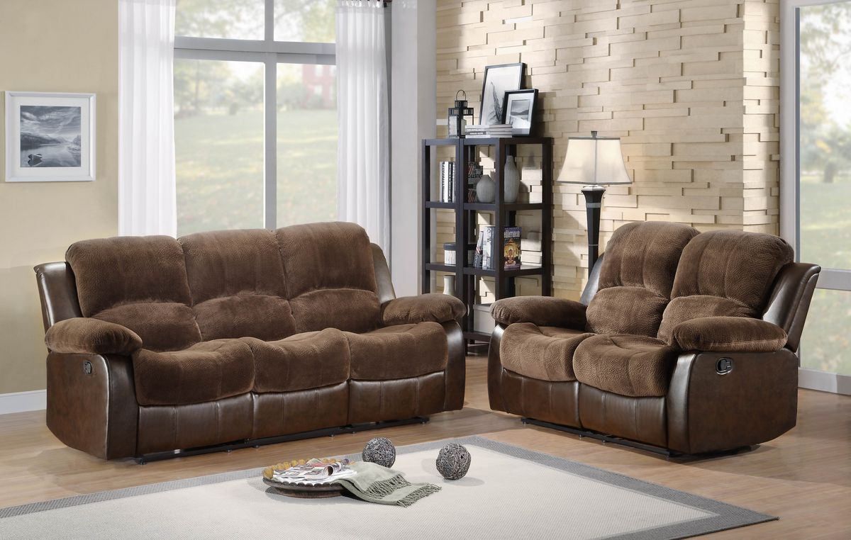9700fcp 2 Pc Cranley Collection 2 Tone Chocolate Textured Microfiber And  Brown Faux Leather Upholstered Double Reclining Sofa And Love Seat Set With 2 Tone Chocolate Microfiber Sofas (View 5 of 15)