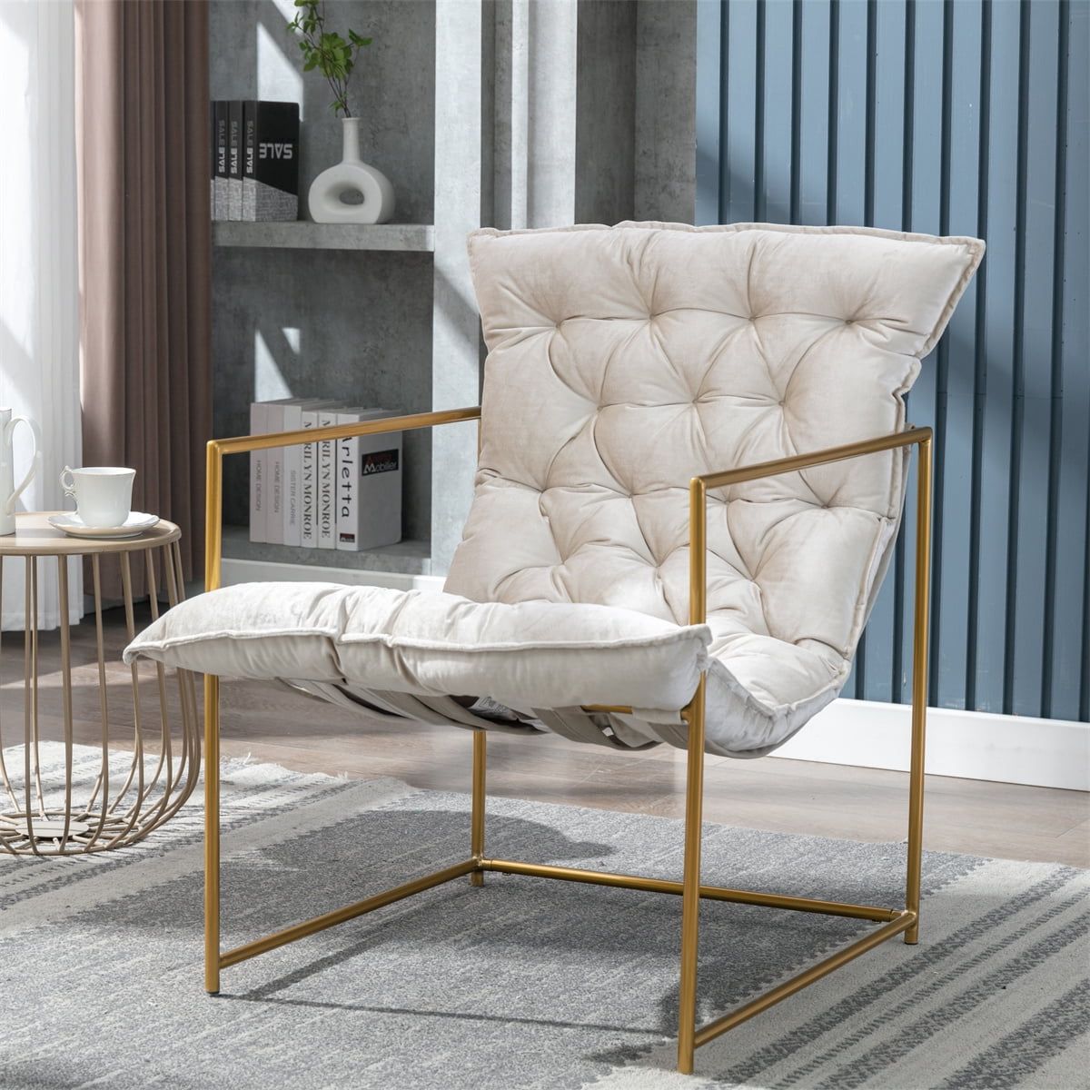 Accent Chair, Modern Armchair With Open Metal Frame, Retro Upholstered  Reading Chair With Shine Velvet Paded, Comfy Side Lounge Arm Chair Sigle  Sofa For Living Room Bedroom Waiting Room, Beige – Walmart Regarding Comfy Reading Armchairs (Photo 12 of 15)