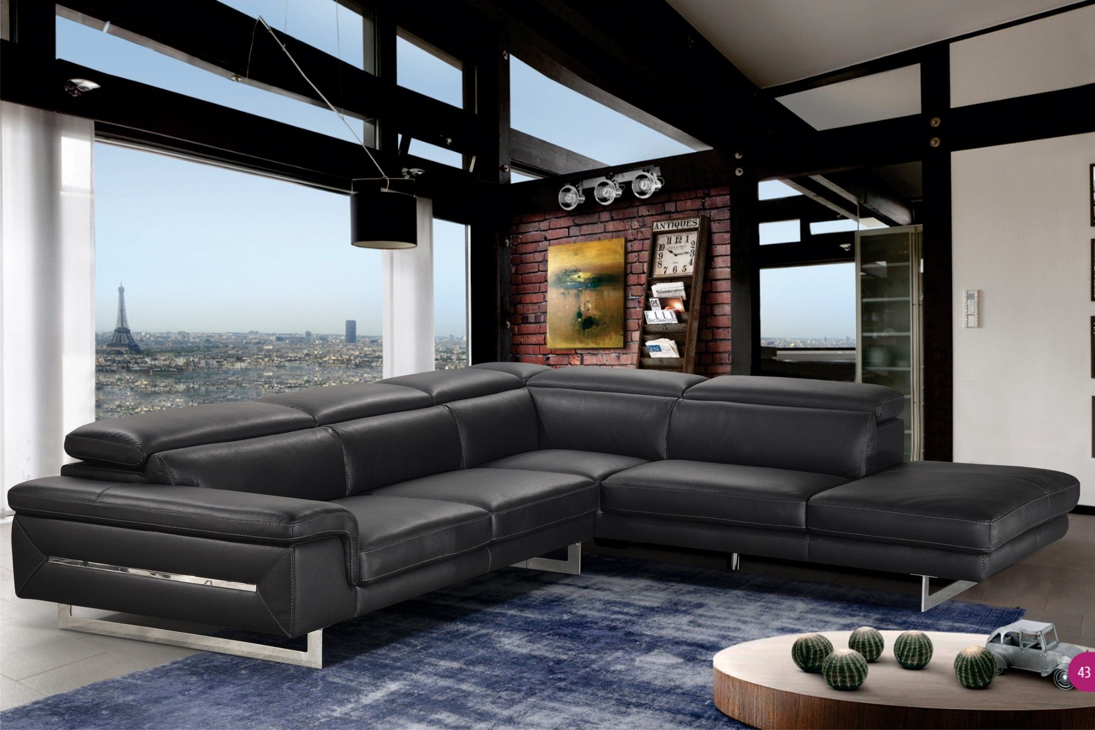 Accenti Italia Lazio – Italian Black Leather Right Facing Sectional Sofa Intended For Right Facing Black Sofas (View 6 of 15)