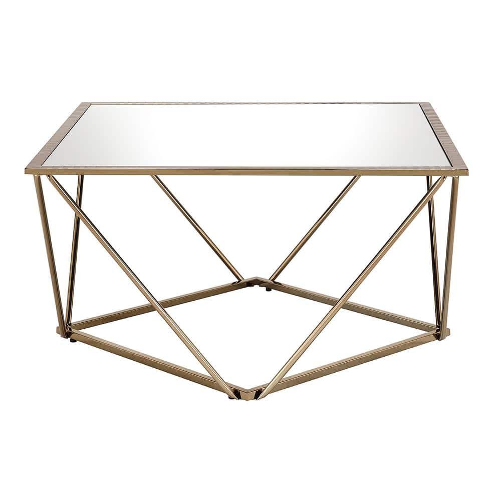 Acme Furniture Fogya 32 In. Mirrored And Champagne Gold Finish Square Glass  Coffee Table 86055 – The Home Depot Throughout Addison&amp;lane Calix Square Tables (Photo 11 of 15)