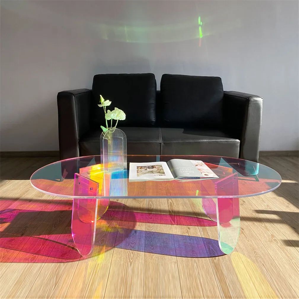 Acrylic Coffee Table Colorful Center Side Table Iridescent Clear For Living  Room | Ebay In Transparent Side Tables For Living Rooms (Photo 10 of 15)