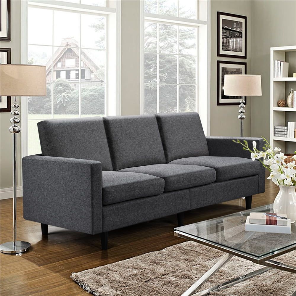 Alden Design Contemporary Fabric 3 Seater Sofa, Gray – Walmart Inside Modern 3 Seater Sofas (Photo 9 of 15)