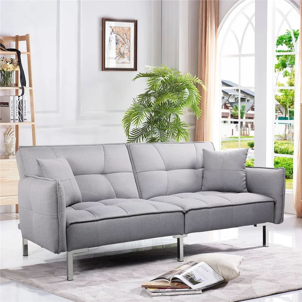 Alden Design Fabric Covered Futon Sofa Bed With Adjustable Backrest, Gray –  Aliexpress With Regard To Adjustable Backrest Futon Sofa Beds (Photo 15 of 15)