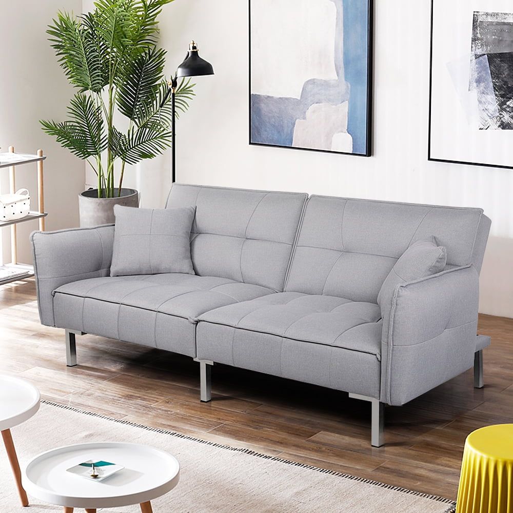 Alden Design Fabric Covered Futon Sofa Bed With Adjustable Backrest, Gray –  Walmart In Adjustable Backrest Futon Sofa Beds (Photo 1 of 15)