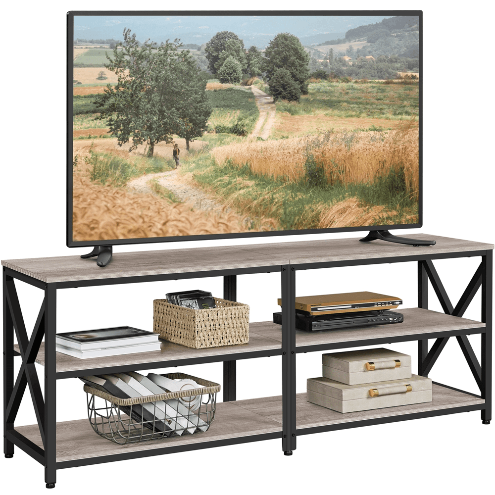 Alden Design Wood And Metal 3 Tier Tv Stand For Tvs Up To 70", Gray –  Walmart With Tier Stands For Tvs (Photo 3 of 15)