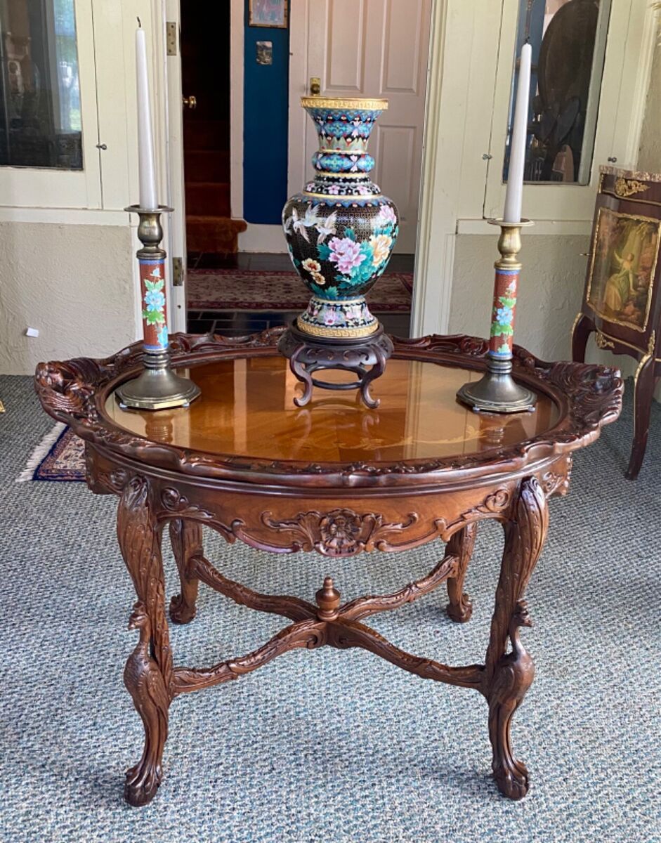 Antique Coffee Table With Inlaid Wood And Removable Tray | Ebay With Detachable Tray Coffee Tables (View 7 of 15)