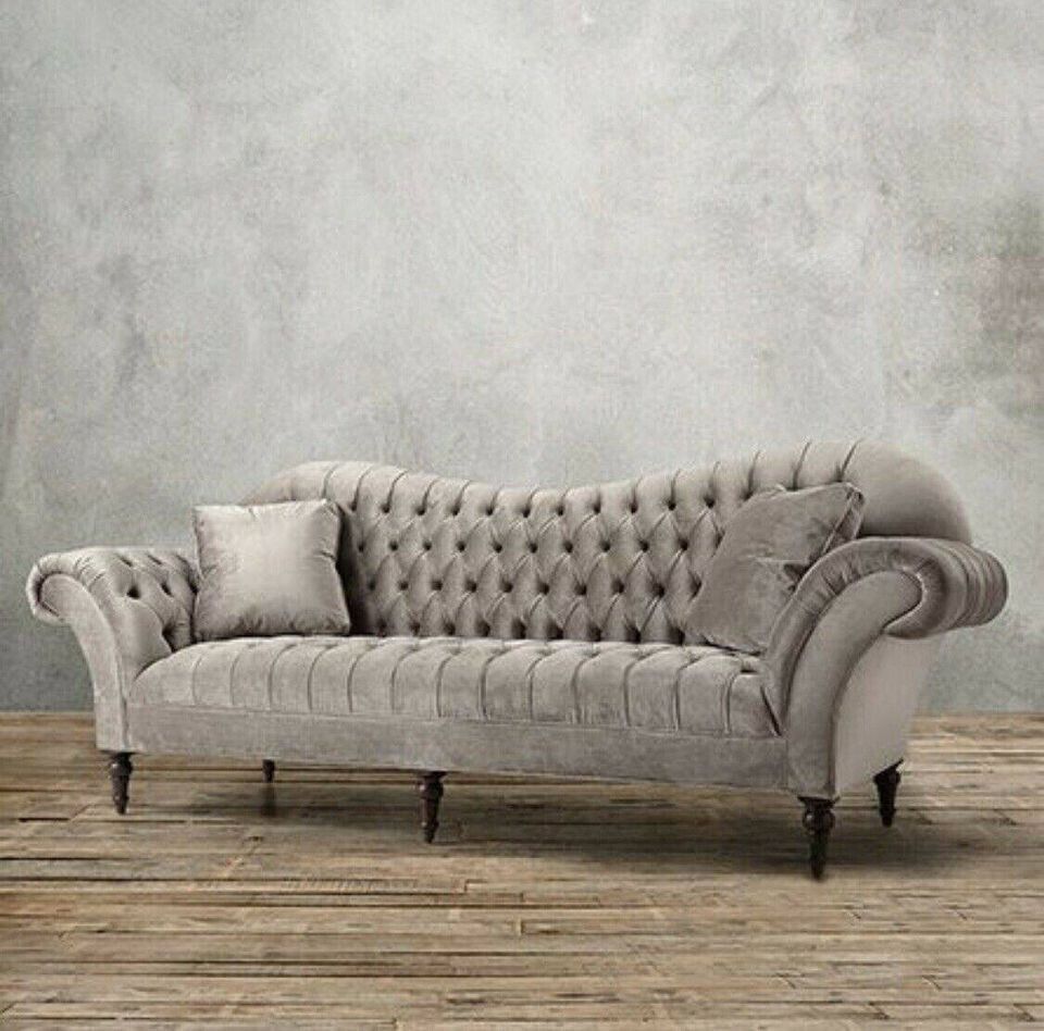 Arhaus Club Curved 96” Tufted Upholstered Sofa In Grey/mushroom Neutral  Velvet | Ebay For Tufted Upholstered Sofas (Photo 14 of 15)