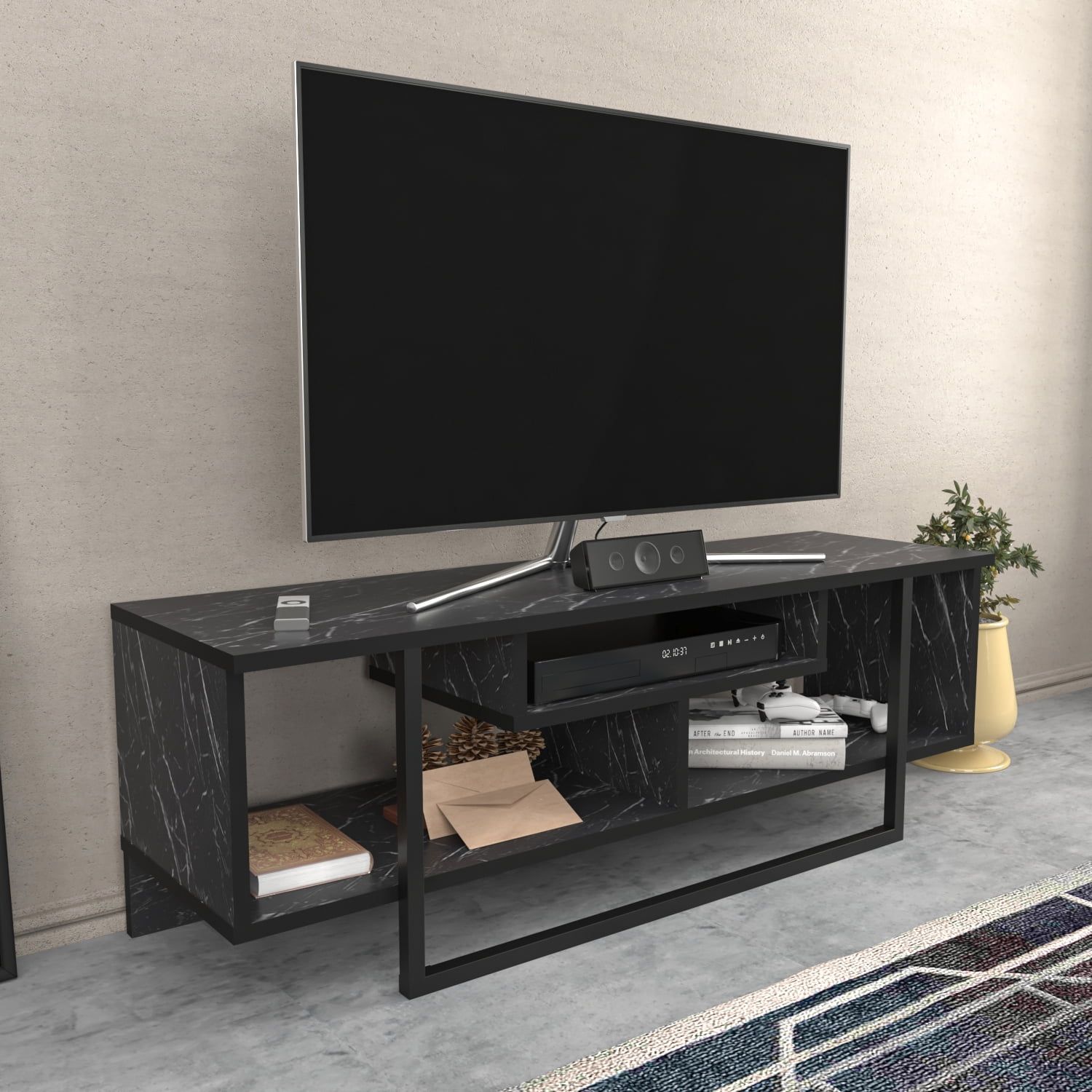 Asal 47" Modern Metal Wood Tv Stand For 55 Inch Tv Marble Black –  Walmart With Regard To Black Marble Tv Stands (Photo 9 of 15)