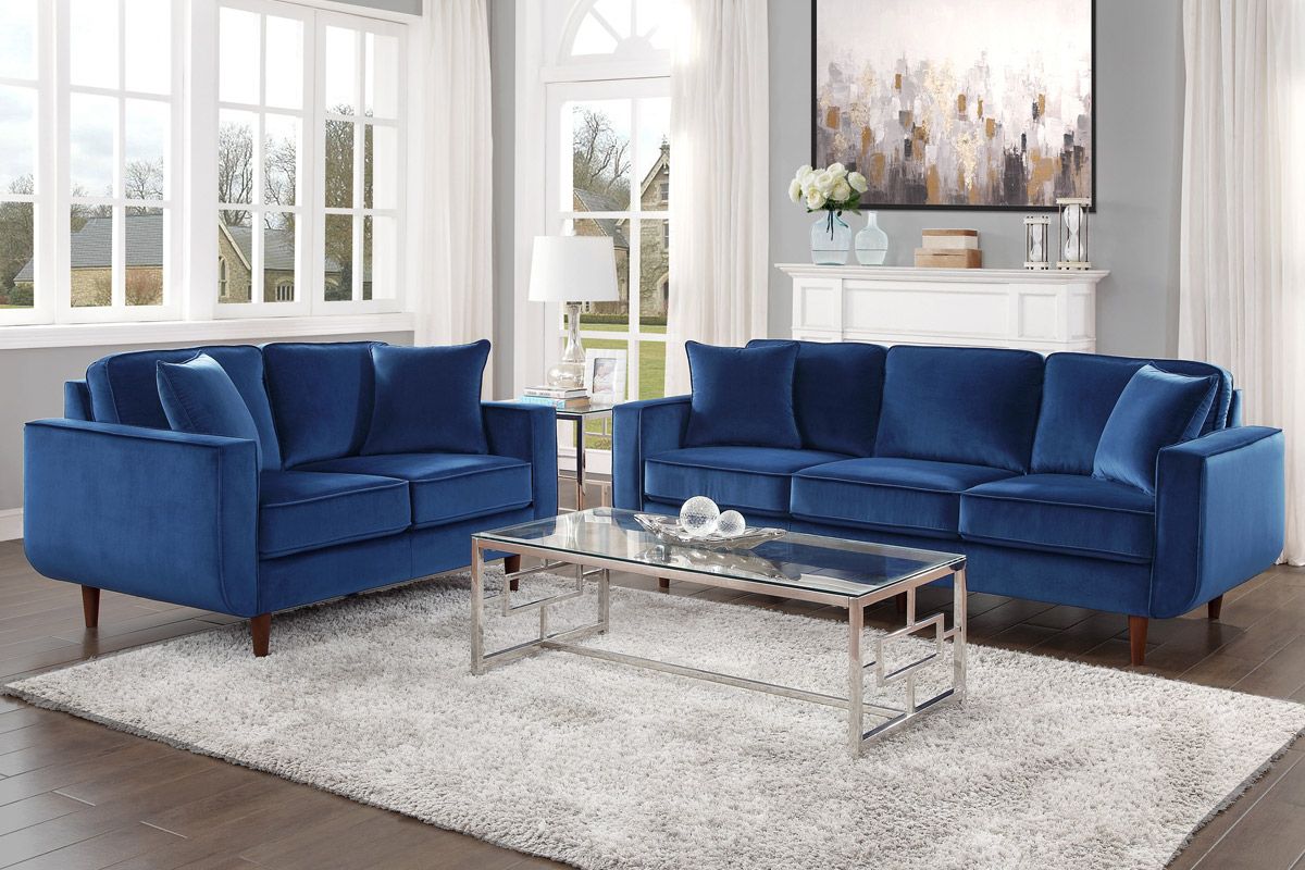 Ashford Navy Blue Velvet Sofa Inside Sofas In Blue 